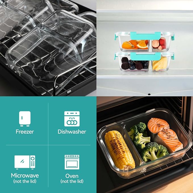BAYZZ 5 Pack 35 Oz Glass Meal Prep Containers 2 Compartments, Glass Storage - Image 3