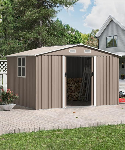 10FT x 8FT Outdoor Storage Shed, Waterproof Lockable Door Metal Tool Shed by ASJMR