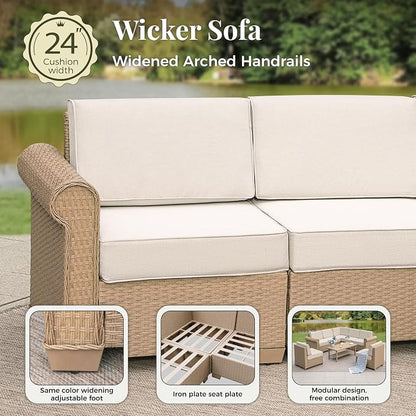 Patio Furniture Set, 7 Piece Outdoor Rattan Wicker Sectional Conversation Set - Image 8