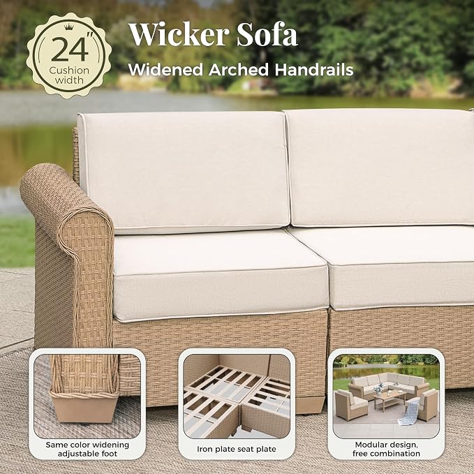 Patio Couch, 2-Piece Outdoor Rattan Wicker Sofa - Image 7