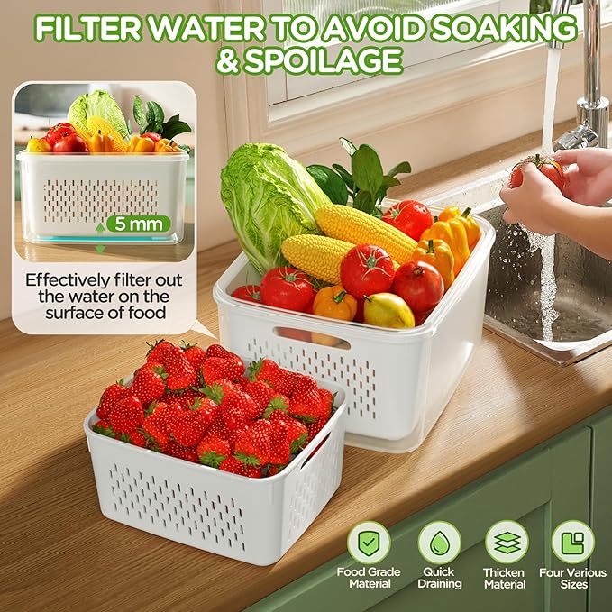 4 PCS Fruit Storage Containers for Fridge, Produce Containers for Fridge - Image 2