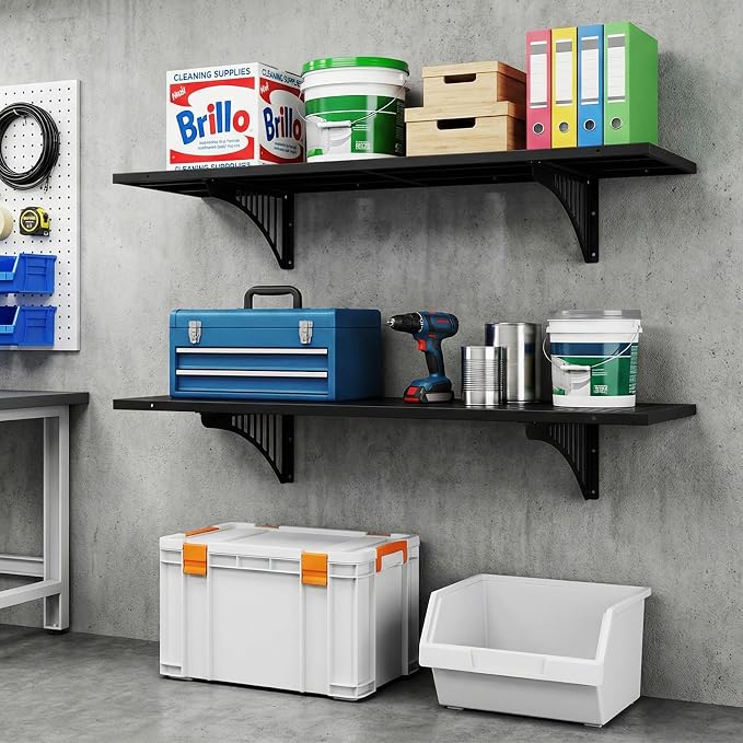 FAHKNS 2 Pack Garage Wall Shelving, Wall Mounted Garage Shelving Racks Floating - Image 8