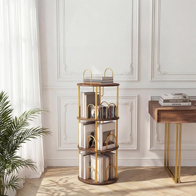 3 Tier Rotating Bookshelf, 360° Spinning Bookshelf Tower, Narrow Corner Book by Merkisa