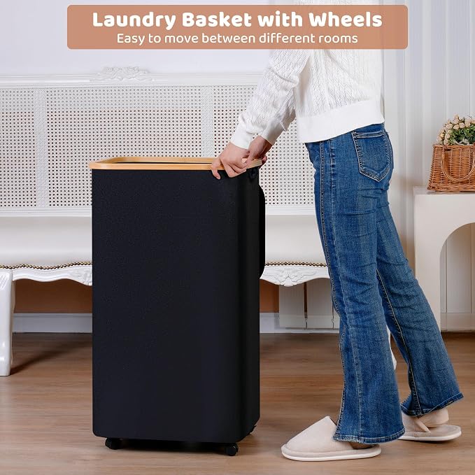 110L Laundry Basket with Wheels, Clothes Hamper - Image 3