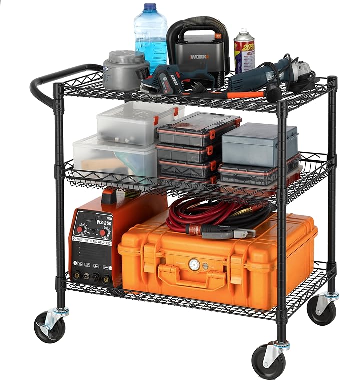 Finnhomy 3 Tier Heavy Duty Commercial Grade Utility Cart, Wire Rolling Metal - Image 2