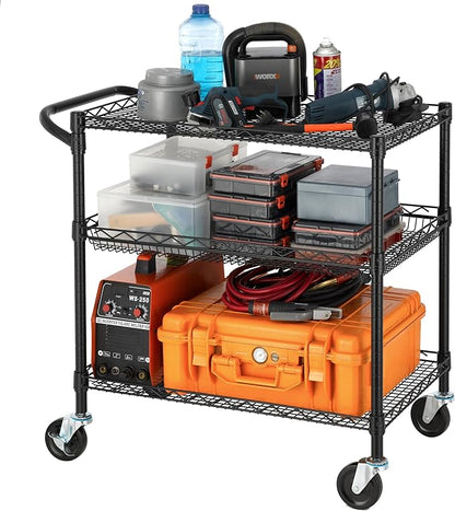 Finnhomy 3 Tier Heavy Duty Commercial Grade Utility Cart, Wire Rolling Metal - Image 2