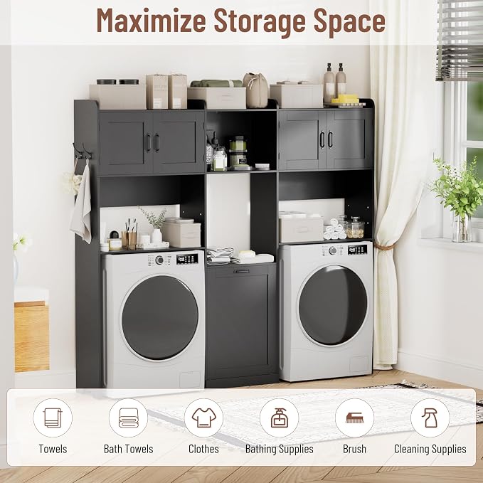 Over The Washer and Dryer Storage Cabinet, Laundry Room Organizer Standing Shelf - Image 4