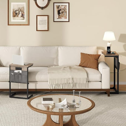 HOOBRO C Shaped End Table with Charging Station, 30” Adjustable Height Sofa - Image 8