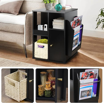 Square Rotating End Table with Storage, Cabinet and Multiple Storage, Swivel - Image 8