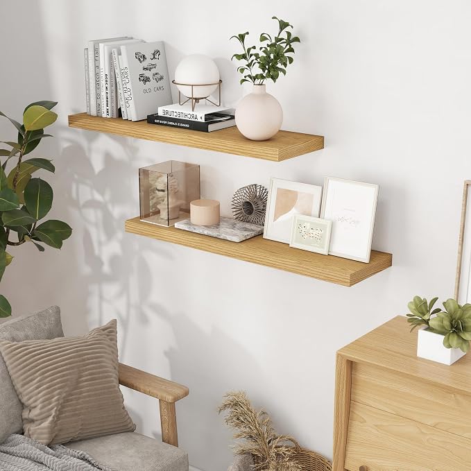 Fun Memories 40 Inch Floating Shelvese, Farmhouse Wood Wall Shelves - Image 2