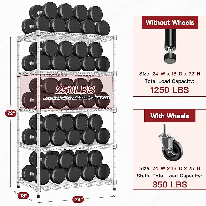 PrimeZone 3 Pack Steel Storage Wire Shelving 5 Tier Metal Shelves - Image 3