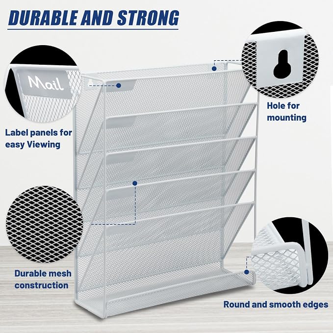 EASEPRES Desk File Organizer Mesh 6-Tier, Hanging Wall Mount Document - Image 4