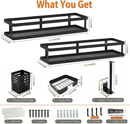 PUSDON 5-in-1 16.5" Extra Long Kitchen Organizer & Shower Caddy Set, Wall Mount - Image 2