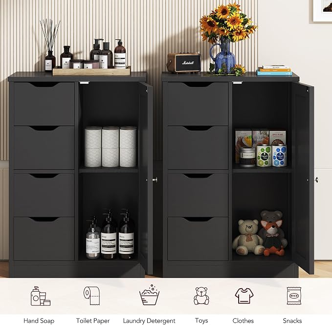 Vongrasig Bathroom Floor Cabinet, Wooden Storage Organizer - Image 7