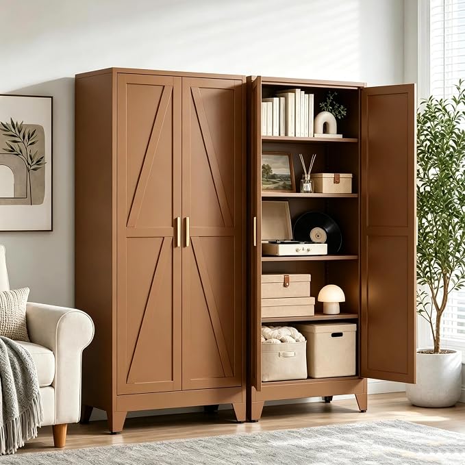 71"H Kitchen Pantry Storage Cabinet, Farmhouse Pantry Cabinet, Tree Doors - Image 6