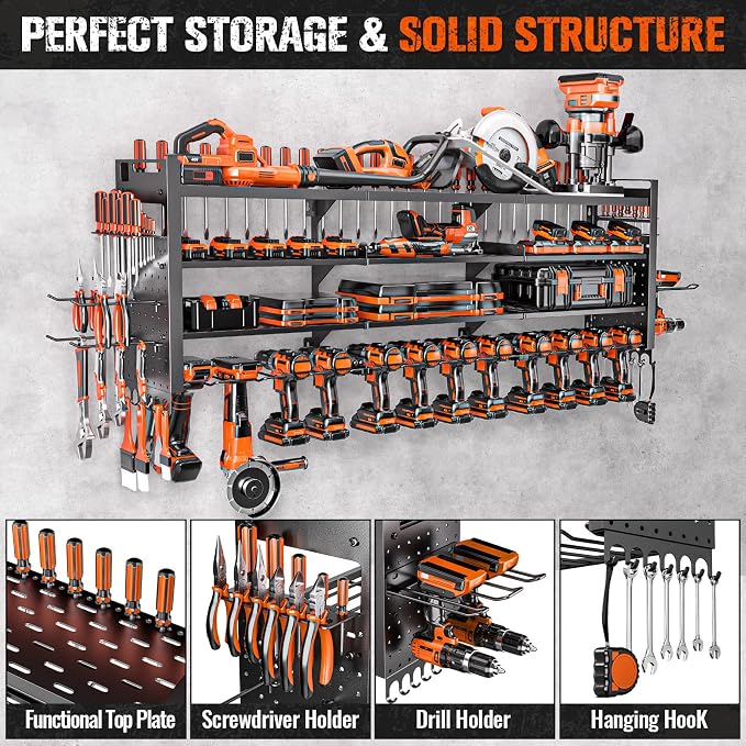 49.8" W Large Power Tool Organizer Wall Mount, Heavy Duty Tool Organizer - Image 4
