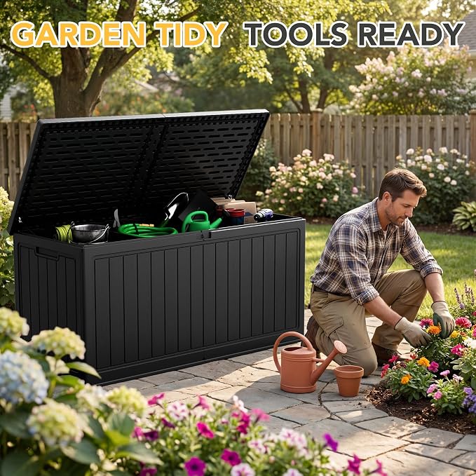 270 Gallon HDPE Deck Box Outdoor Indoor Waterproof Storage Box - Image 3