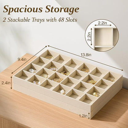 pickpiff Drawer Jewelry Organizer & Display Trays: 2pcs 24grid Velvet Stackable - Image 2