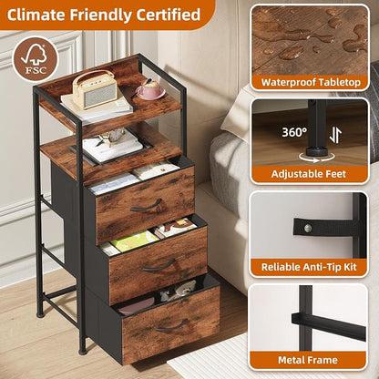 Somdot Nightstand with 3 Drawers, Fabric Dresser - Image 6