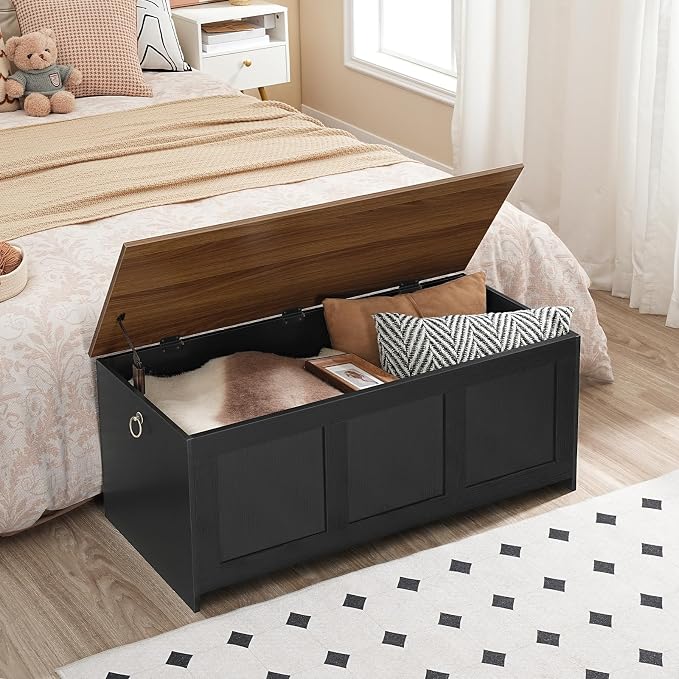 HOOBRO Storage Bench, 39.3" Retro Wooden Storage Chest, Wooden Storage Trunk - Image 4