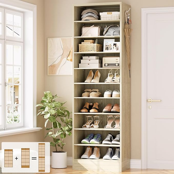 Aheaplus Tall Shoe Cabinet, 10 Tiers Narrow Wood Shoe Rack, Shoe Storage by Aheaplus