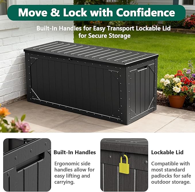 Outdoor Storage Box, 100Gallon Deck Box Outdoor Storage Bench Outside - Image 5