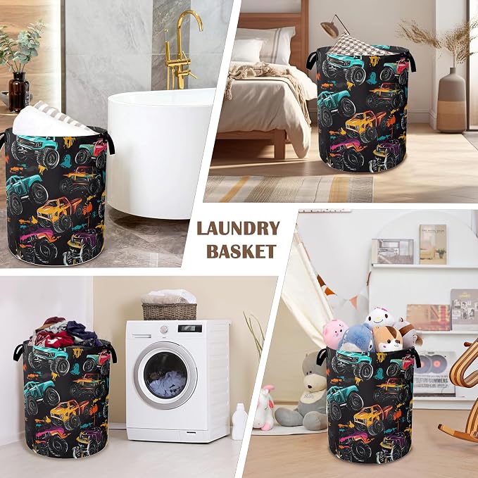 Laundry Hamper, Abstract Truck Laundry Basket, Waterproof Oxford Cloth Storage - Image 7