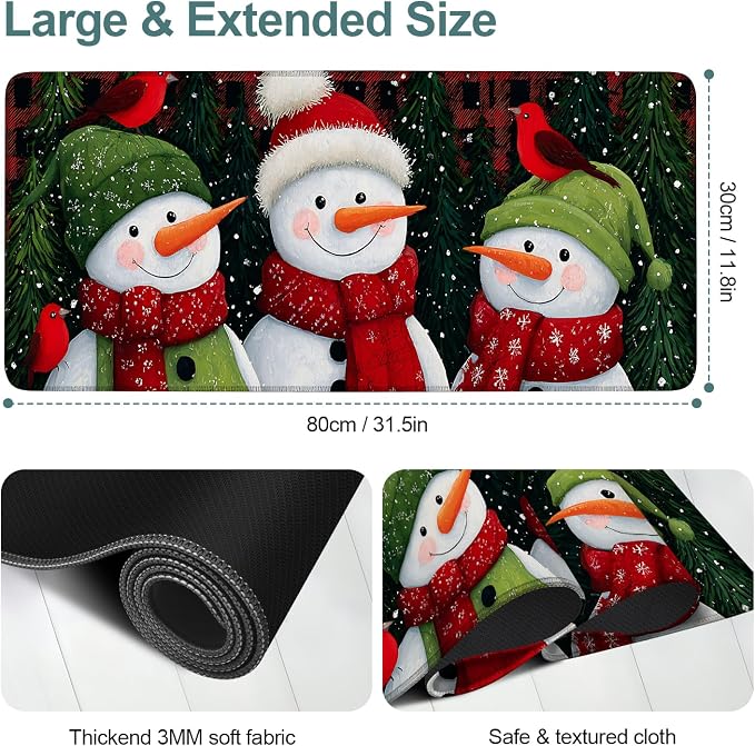 Three Snowmen Gaming Mouse Pad 31.5"x11.8"Desk Mat Anti-Slip Rubber Base & - Image 2