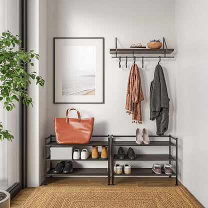 3-Tier Stackable 1" Slat Steel Frame Shoe Rack, 27.25"W x 12.75"D, Espresso | - Image 8