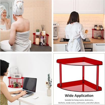 2 Tier Acrylic Corner Shelf Organizer Storage 9.5x9.5x8 Inch, Study Room - Image 6