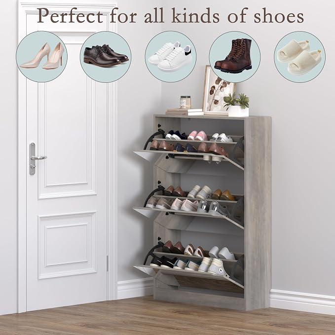BORNOON Shoe Cabinet with 3-Flip Mirror Drawers, Freestanding Shoe Rack - Image 4