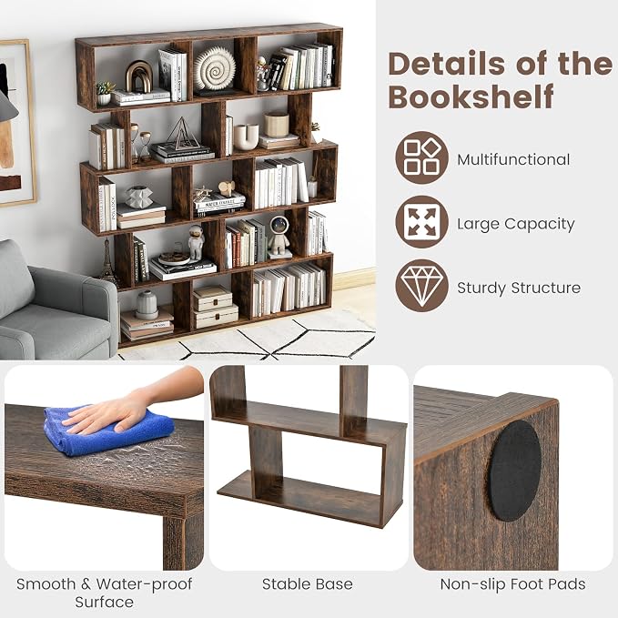 5-Tier Geometric Bookcase Set of 2, 62.5” Freestanding Room Divider Bookshelf - Image 8