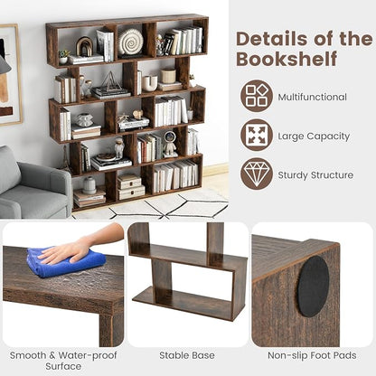 5-Tier Geometric Bookcase Set of 2, 62.5” Freestanding Room Divider Bookshelf - Image 8