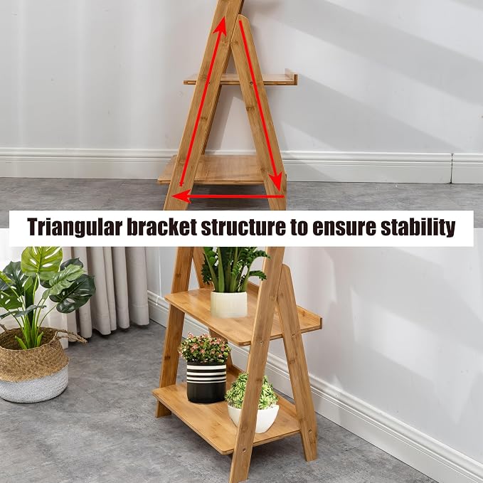 Maydear Bamboo Ladder Shelf Bookcase, 5-Tier Leaning Bookshelf Free Standing - Image 8