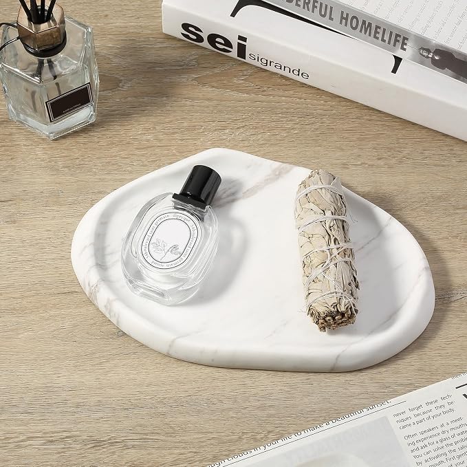 Koville Luxurious Natural White Marble Vanity Tray, Cloud Shape Serving Stone - Image 6