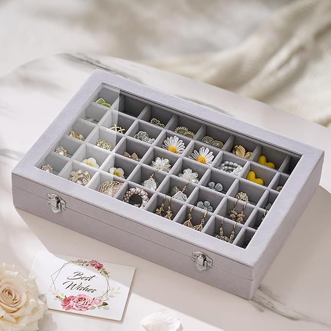 48 Grid Earring Organizer and Storage: Velvet Jewelry Tray - Image 2