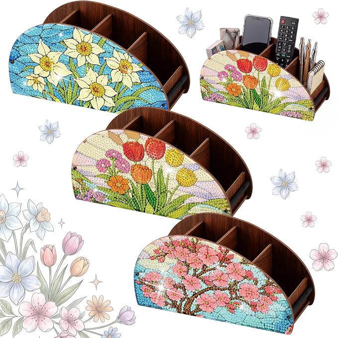 Novabright 3 Pcs Stained Glass Flower Diamond Art Organizer Storage Boxes DIY by Unknown