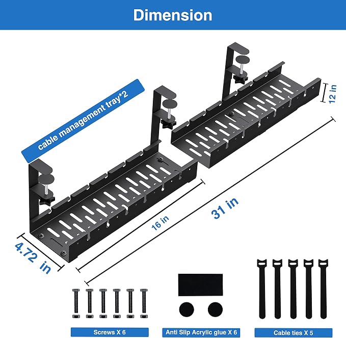 No Drilling Extendable Under Desk Cable Management, Metal Cable Management Tray - Image 4