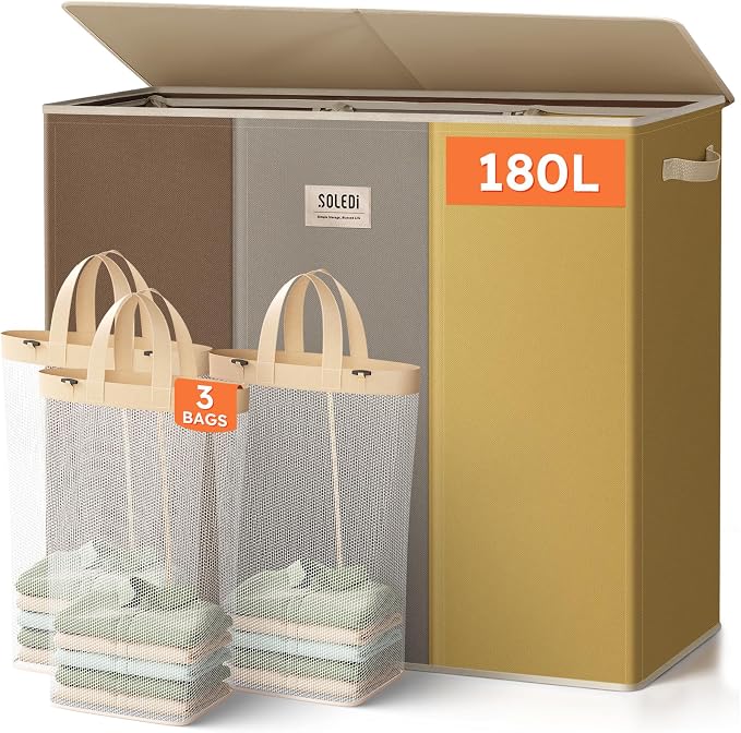 SOLEDI 180L 3-Section Laundry Hamper by SOLEDI