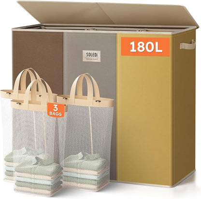 SOLEDI 180L 3-Section Laundry Hamper by SOLEDI