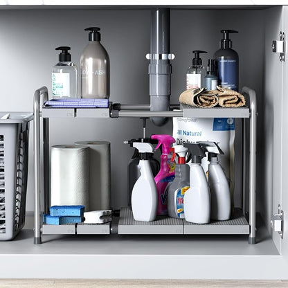 Simple Houseware Under Sink 2-Tier Heavy Duty Expandable Rack Organizer - Image 7