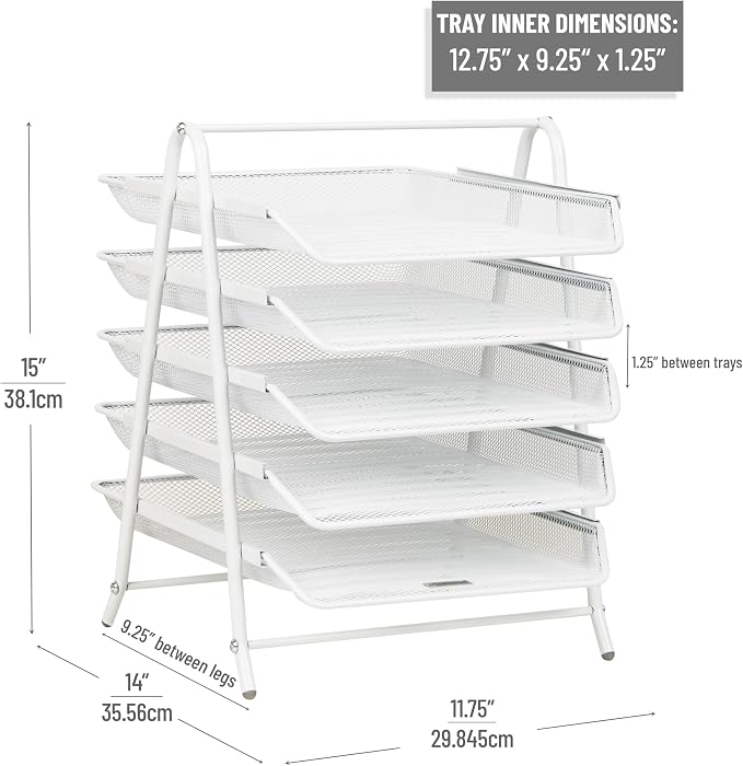 Mind Reader 5-Tier Paper Tray Organizer, Vertical Desktop File Storage Rack - Image 3