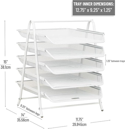Mind Reader 5-Tier Paper Tray Organizer, Vertical Desktop File Storage Rack - Image 3