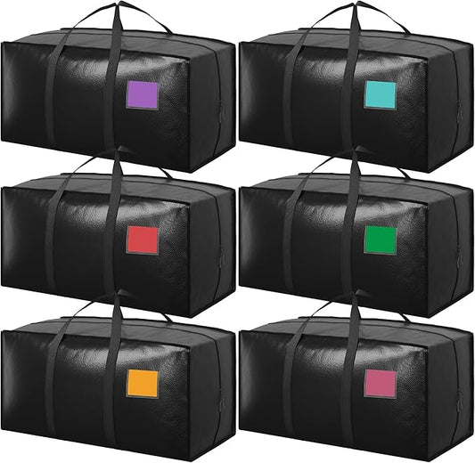 6 Pack Moving Bags with Full-Open Side Zipper, Extra Large 93L Heavy Duty by RMOHRO