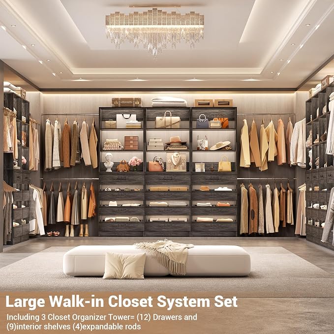 Aheaplus Closet System with 12 Drawers, 8.5-11.5Ft Wood Closet Organizer System - Image 5