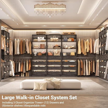 Aheaplus Closet System with 12 Drawers, 8.5-11.5Ft Wood Closet Organizer System - Image 5