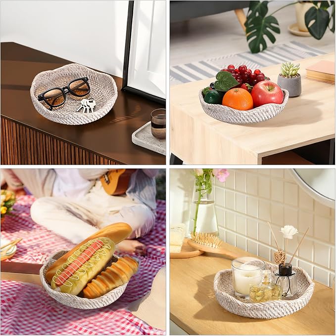Hipiwe Decorative Key Tray Rattan Storage Bowl Food Serving Basket - Image 7