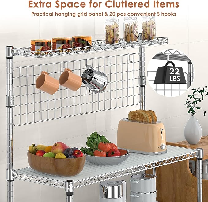 Leteuke Bakers Rack with Storage & Wheels, 42 Inch Microwave Stand Kitchen - Image 5