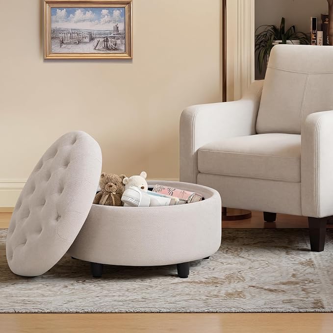 COLAMY Round Hidden Storage Ottoman - Image 3