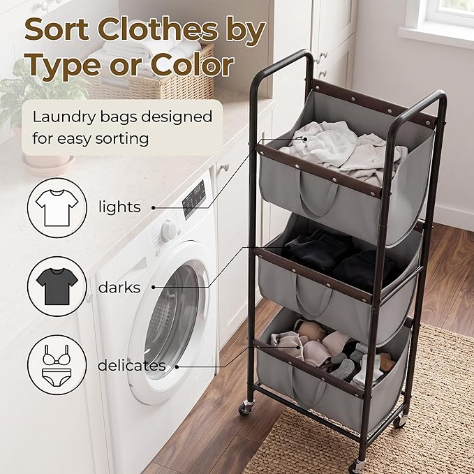 GRANNY SAYS 3 Section Tiered Laundry Sorter, Slim Vertical Laundry Hamper - Image 3